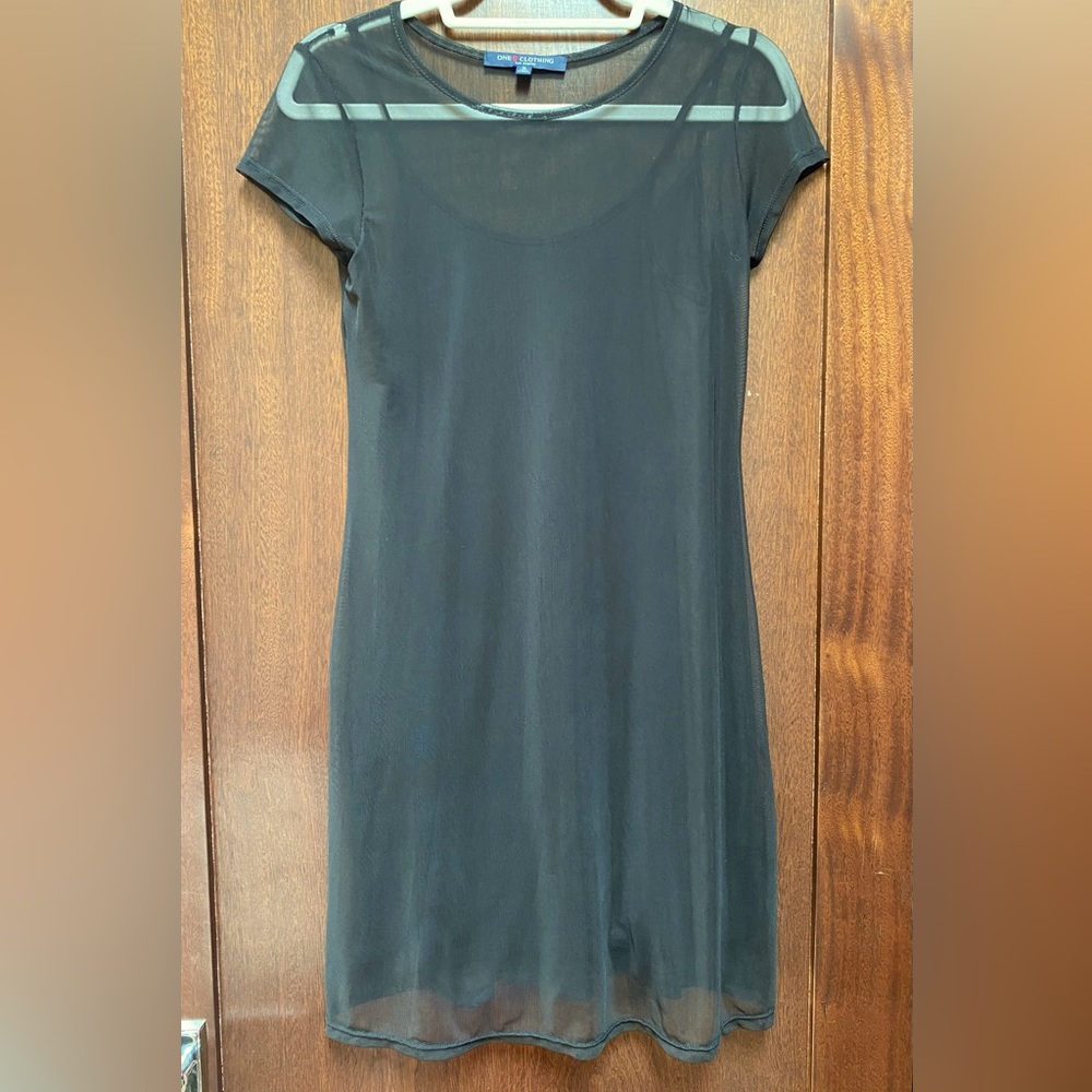 Sheer 2 piece dress with black slip.